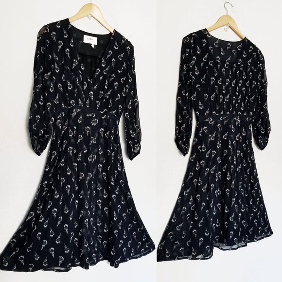 Ba&sh Memory Noir Lady Midi Dress Silk Blend Wrap Chiffon Party Romantic XS $395 - Picture 16 of 16